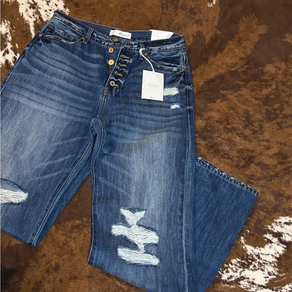 KanCan Medium Blue Distressed Flare Jeans